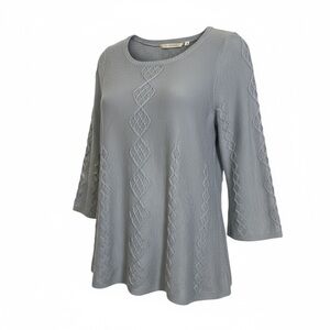 Soft Surroundings Gray Silk Cashmere Blend Cable Knit Chunky Sweater sz M
